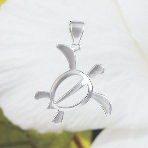New Sterling Silver Large Turtle Pendant Necklace